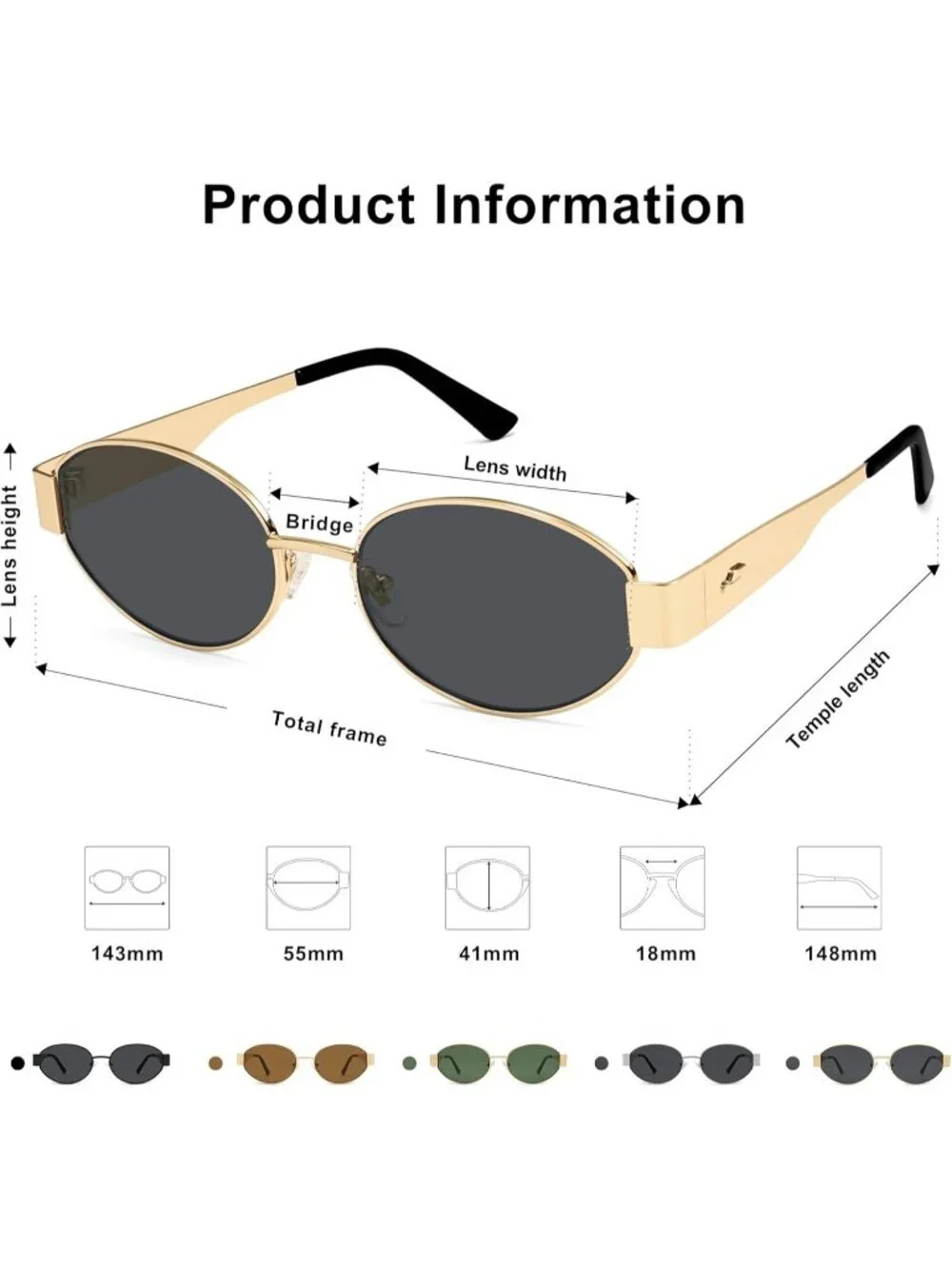 Women's Gold Grey Lens Retro Oval Trendy Shades UV400 Protection Sunglasses